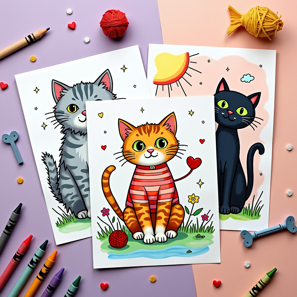 Cat coloring sheet with hidden biology puzzles in paw pad patterns