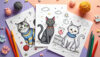 Child creating striped patterns on cat tail with printable Cat Coloring Pages