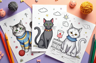 Child creating striped patterns on cat tail with printable Cat Coloring Pages