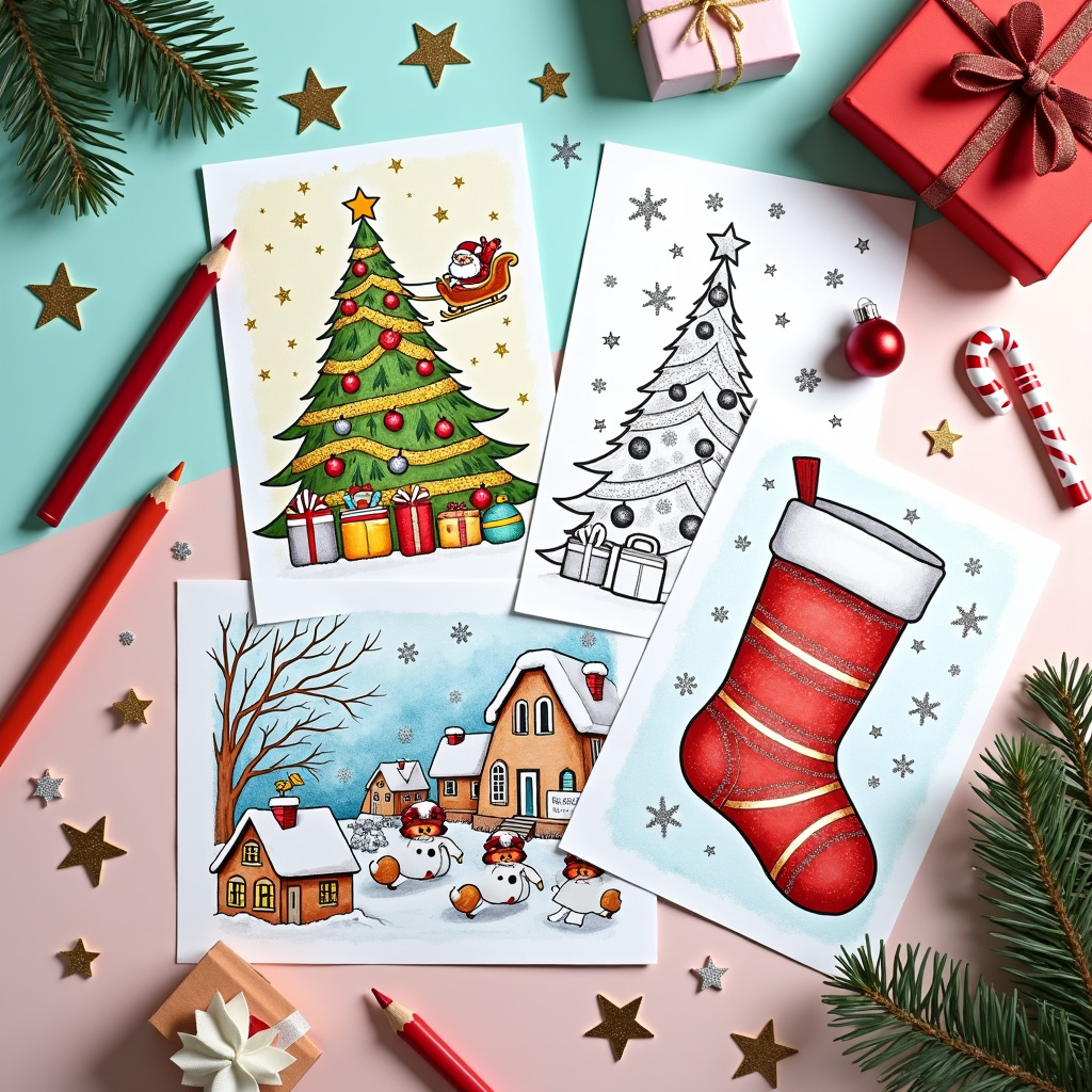 Christmas coloring sheet with hidden shape games in ornament patterns