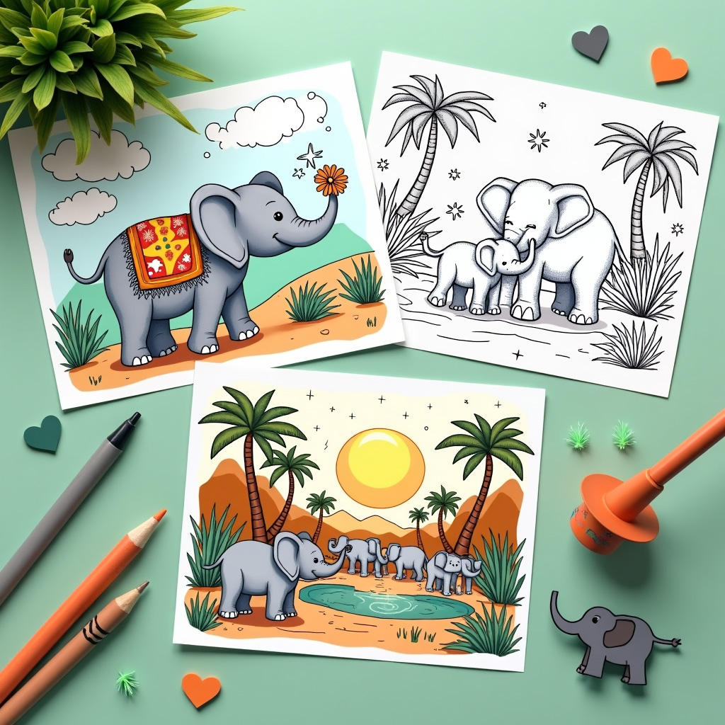 Elephant coloring sheet with hidden biology puzzles in trunk patterns