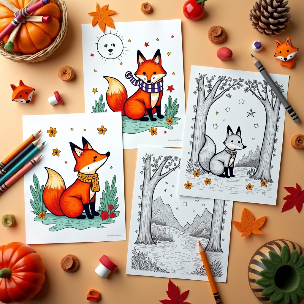 Fox coloring sheet with hidden biology puzzles in tail patterns