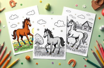 Child detailing horse muscle anatomy while coloring printable Horse Coloring Pages