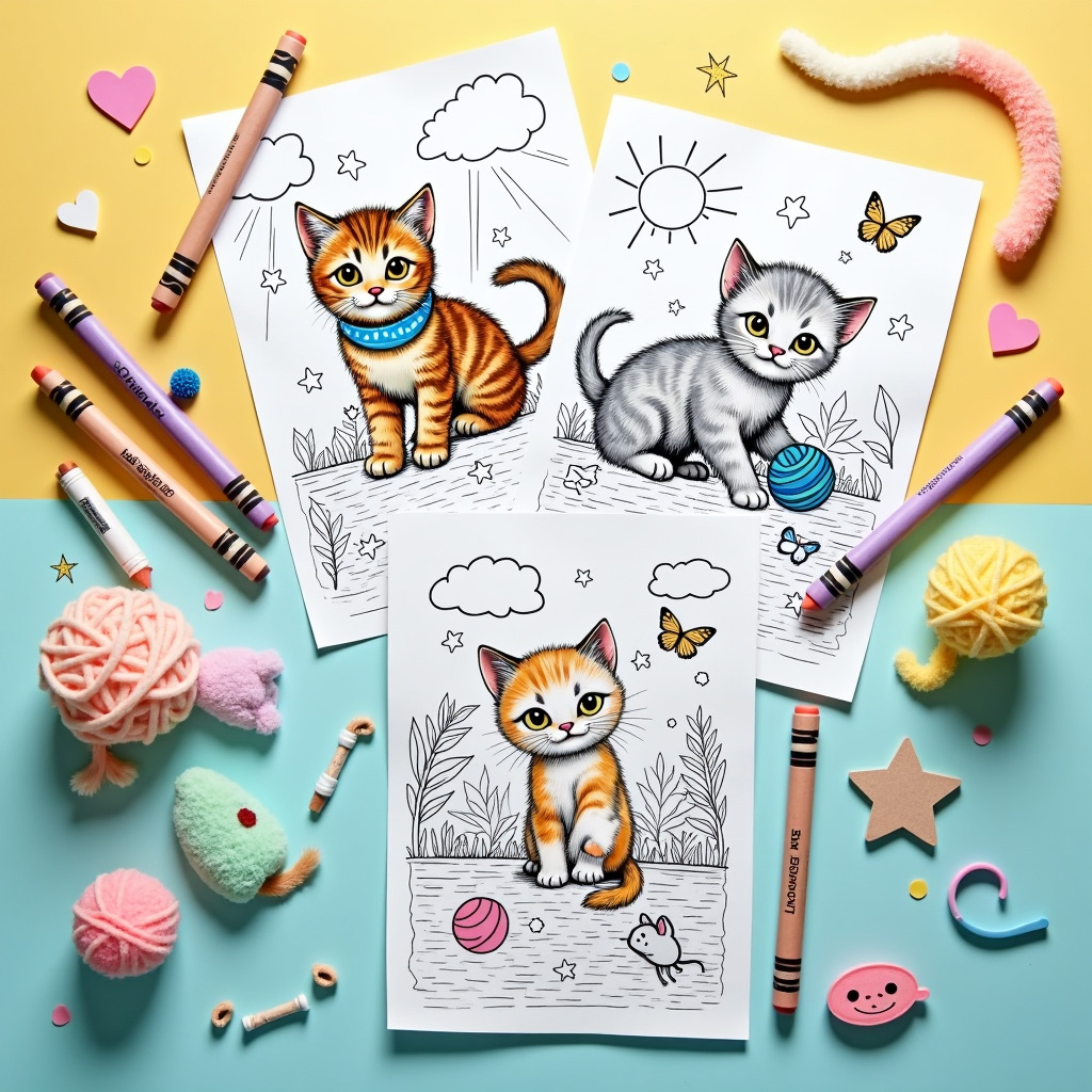 Kitten coloring sheet with hidden biology puzzles in paw pad patterns