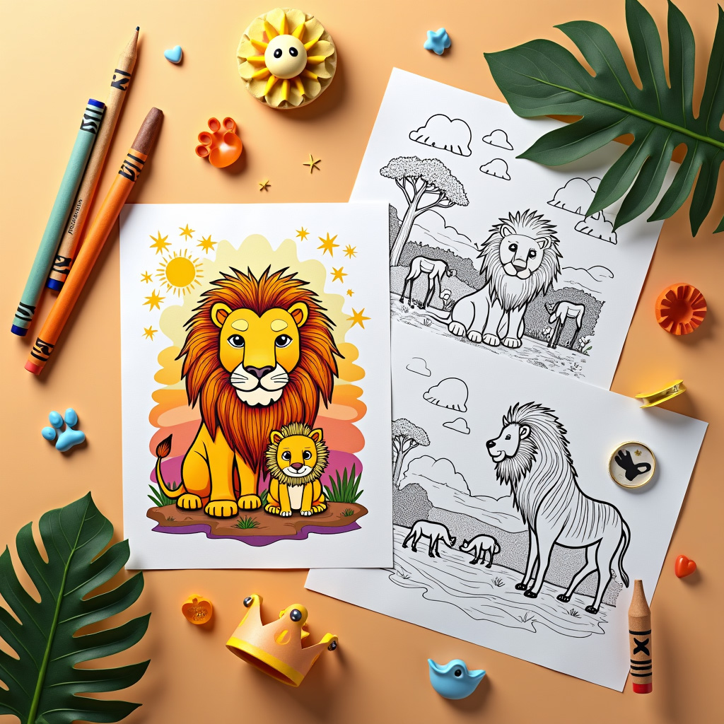 Lion coloring sheet with hidden biology puzzles in mane patterns