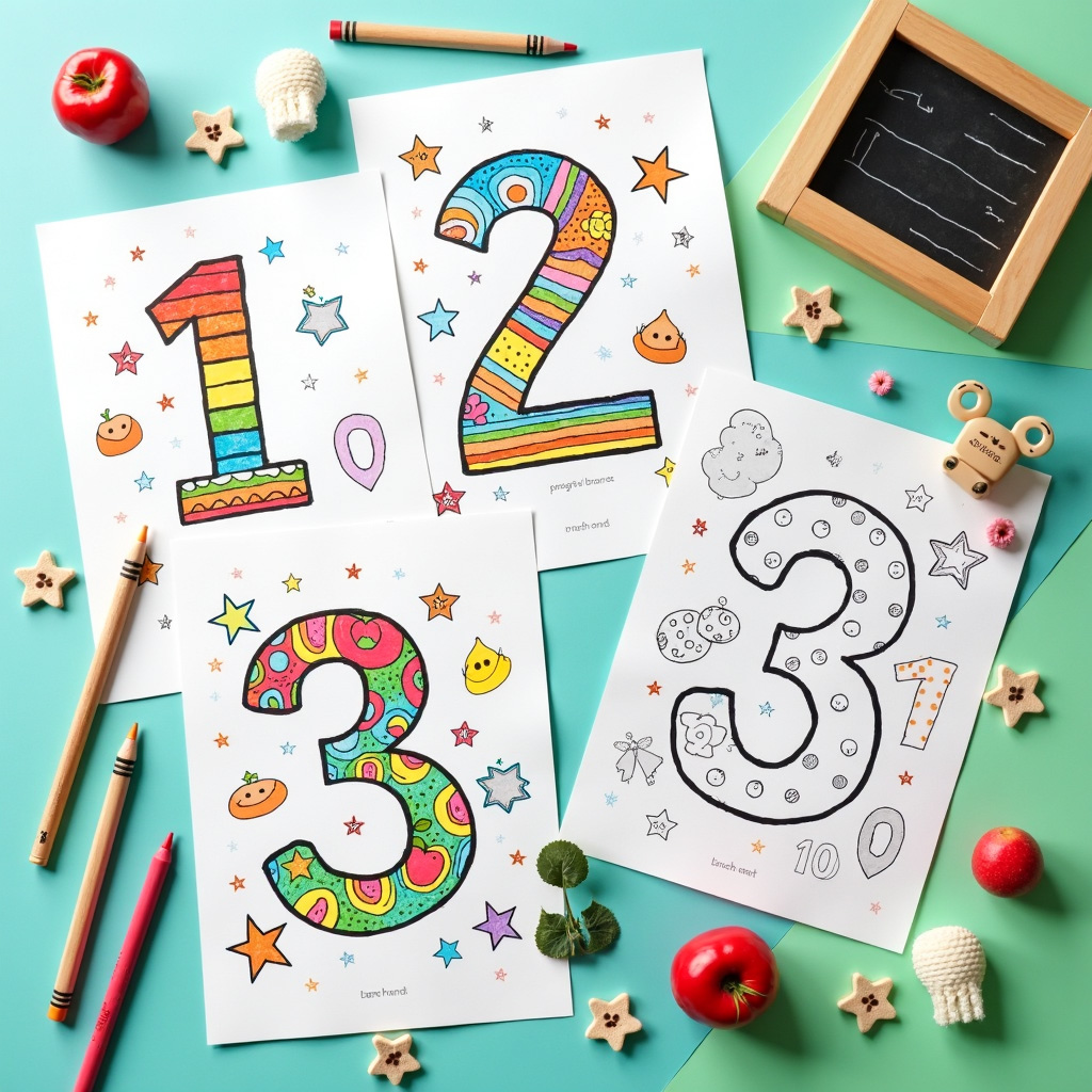 Number coloring sheet with hidden math puzzles in animal illustrations