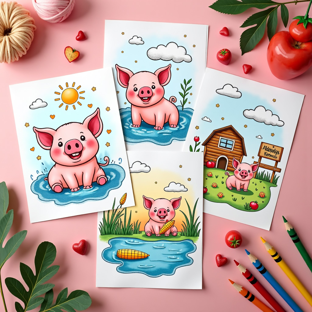 Pig coloring sheet with hidden biology puzzles in hoof patterns