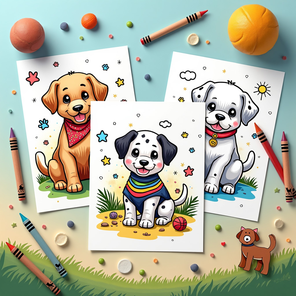 Puppy coloring sheet with hidden bone puzzles in paw pad patterns