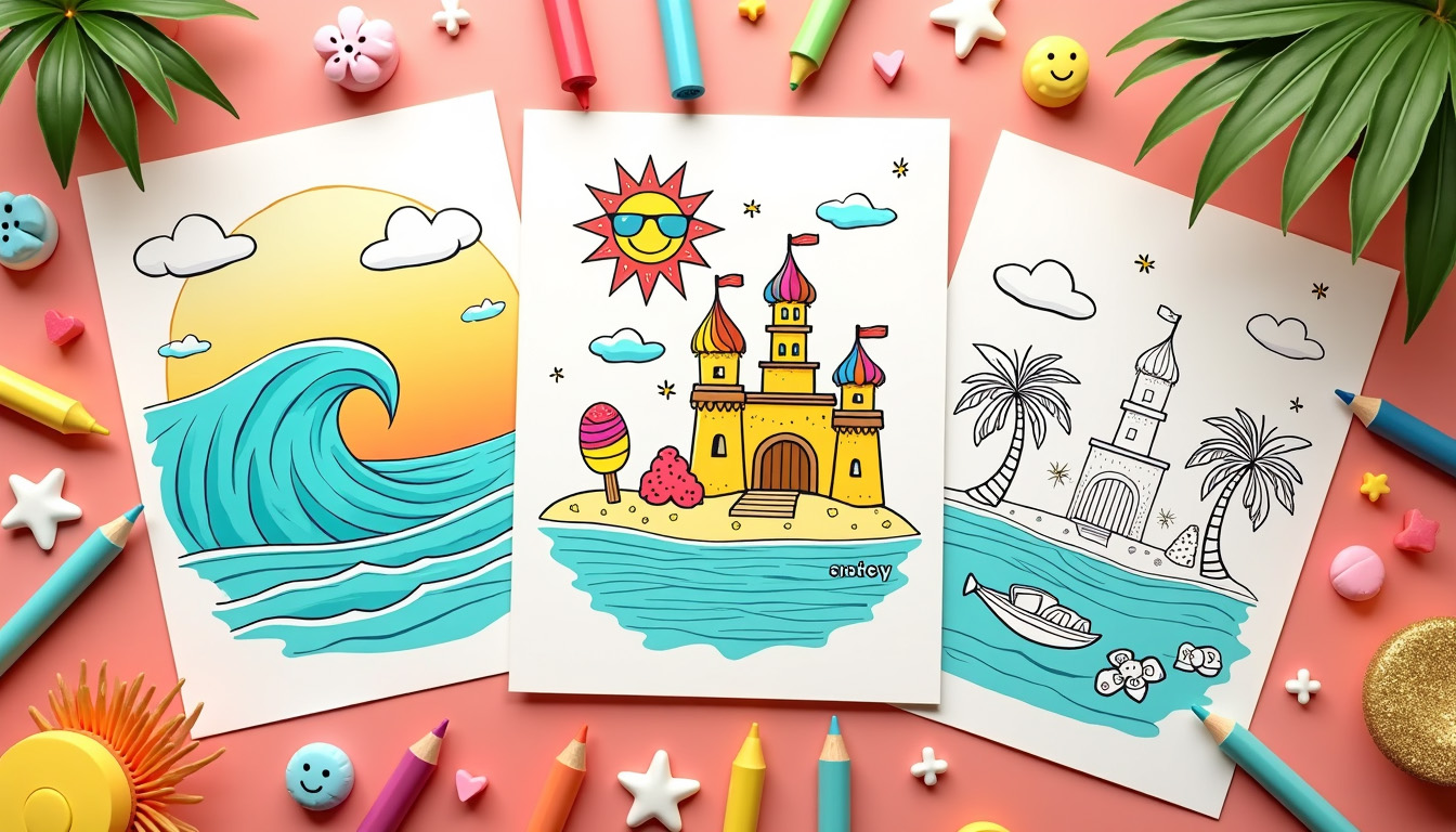 Child blending sunset colors while learning outdoor education with Summer Coloring Pages
