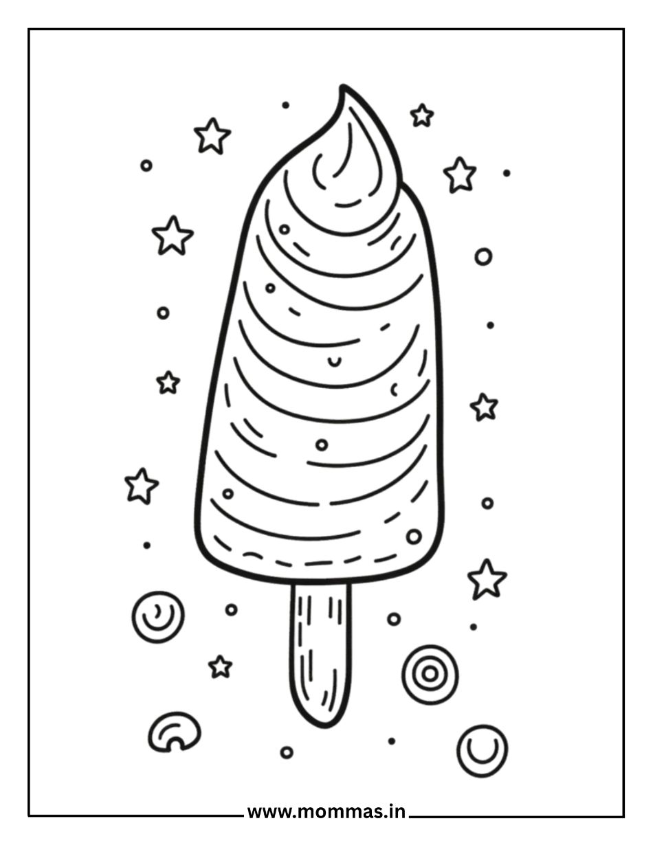 Sweet summer coloring pages featuring layered popsicle with cherry and stars for cooling treat celebration themes