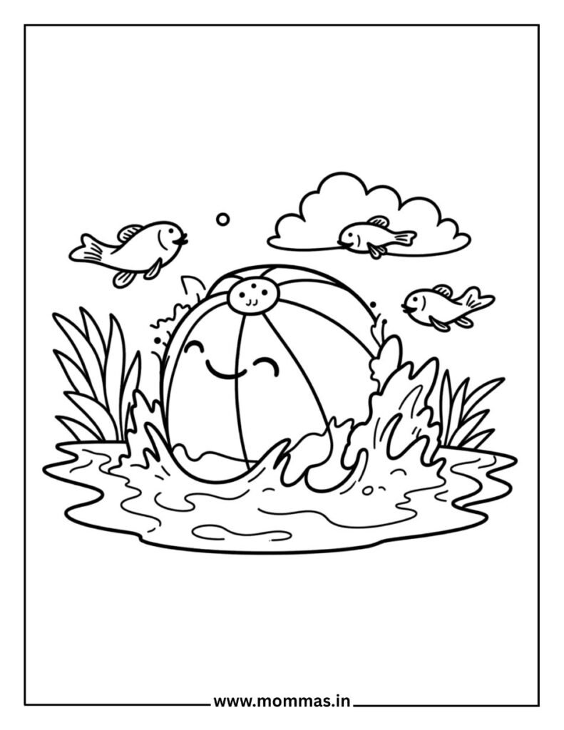 Printable summer coloring pages featuring whale with fish friends and seaweed in ocean for underwater adventure fun