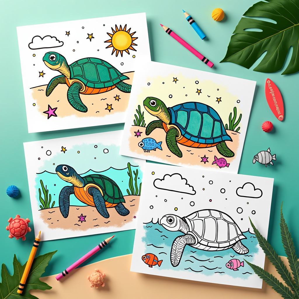 Turtle coloring sheet with hidden biology puzzles in shell patterns