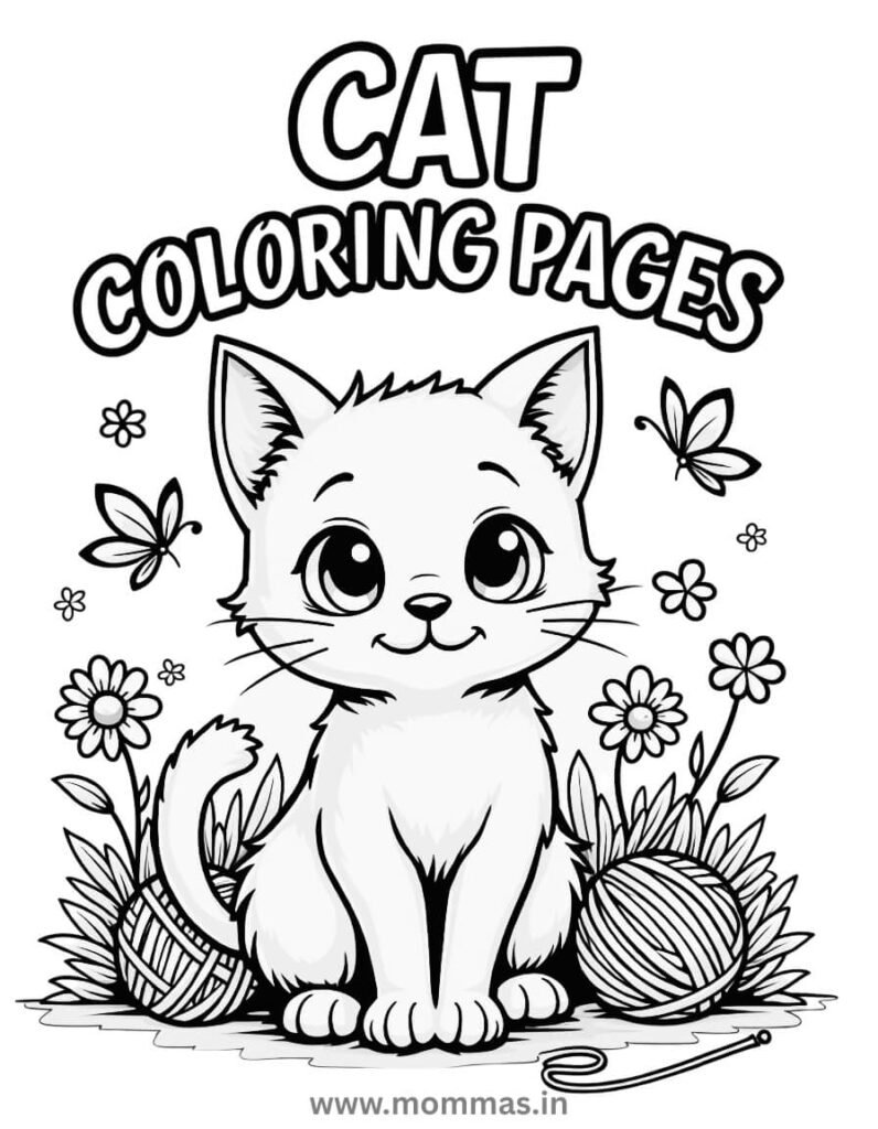Printable cat coloring pages for kids with playful kittens