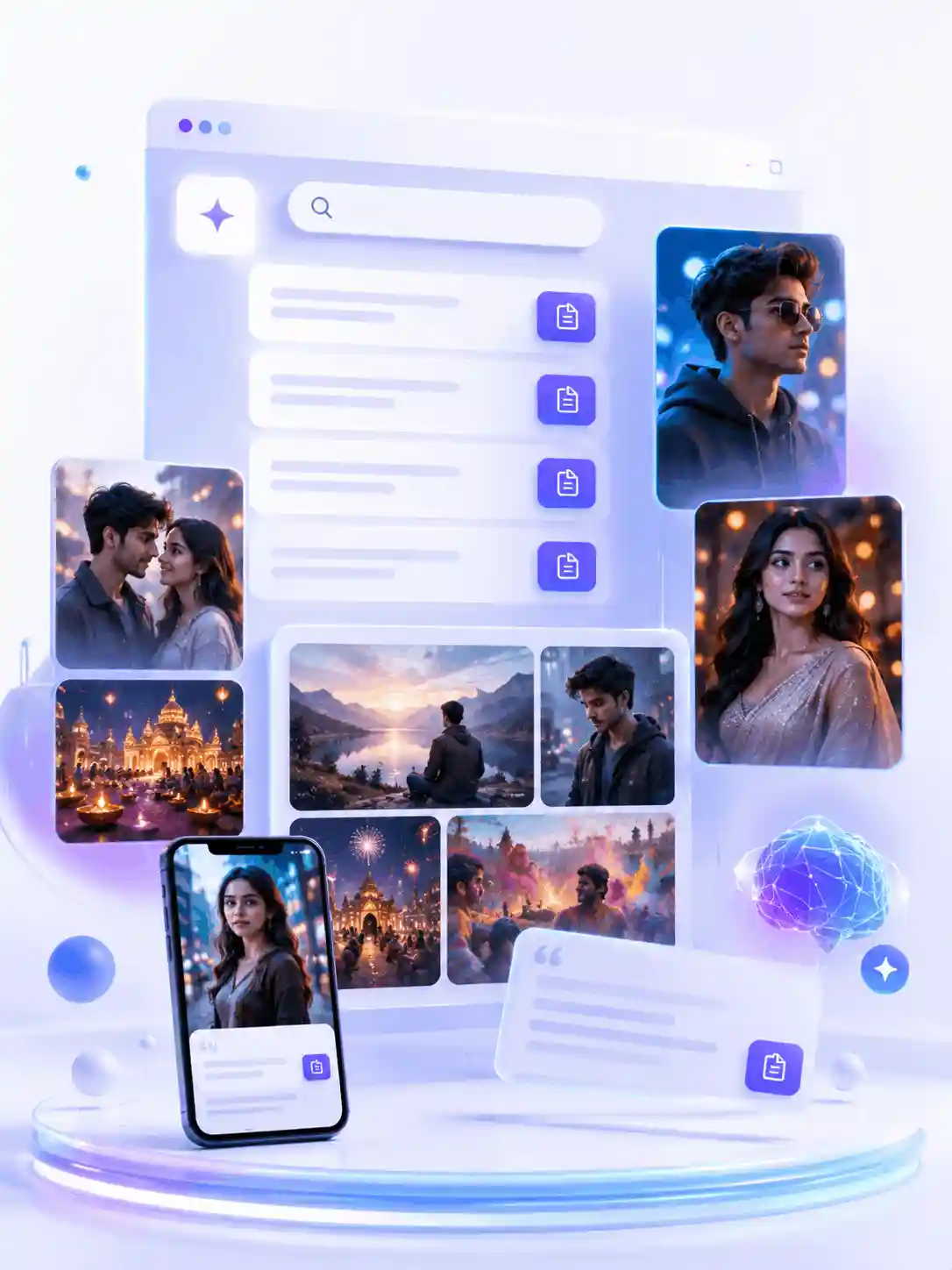 Free Gemini AI Photo Prompts and AI Image Prompts AI prompt library dashboard showing Gemini AI photo prompts, copy-paste image prompts, portrait previews, couple prompts and Indian festival AI image ideas for Mommas.in.