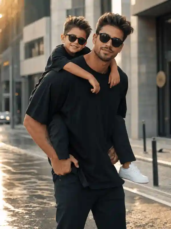 boys ai prompts father son carrying style street 1.webp Father and son stylish street portrait created using boys ai prompts