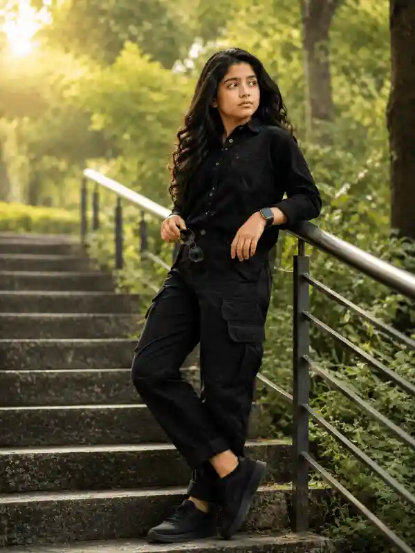 gemini ai photo prompts girl nature stairs portrait 6.webp Girl posing on outdoor stairs in nature created using gemini ai photo prompts girl trending