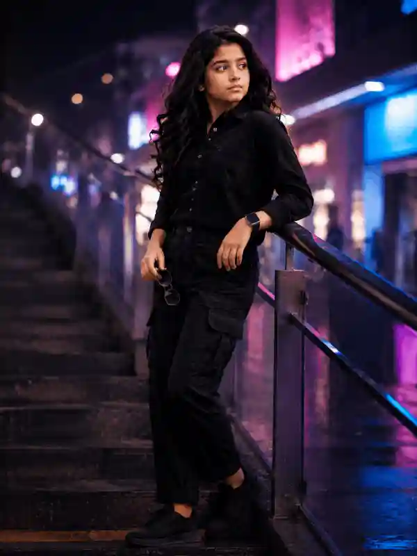 gemini ai photo prompts girl night neon city portrait 7.webp Girl posing in neon city night scene created using gemini ai photo prompts girl trending