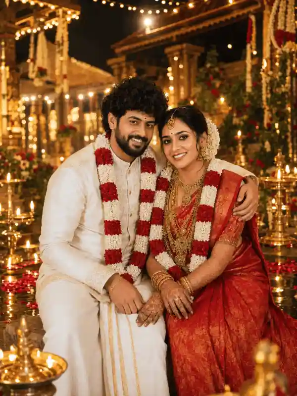 gemini couple image prompt wedding mandir decoration 8.webp Gemini couple image prompt wedding mandir decorated portrait