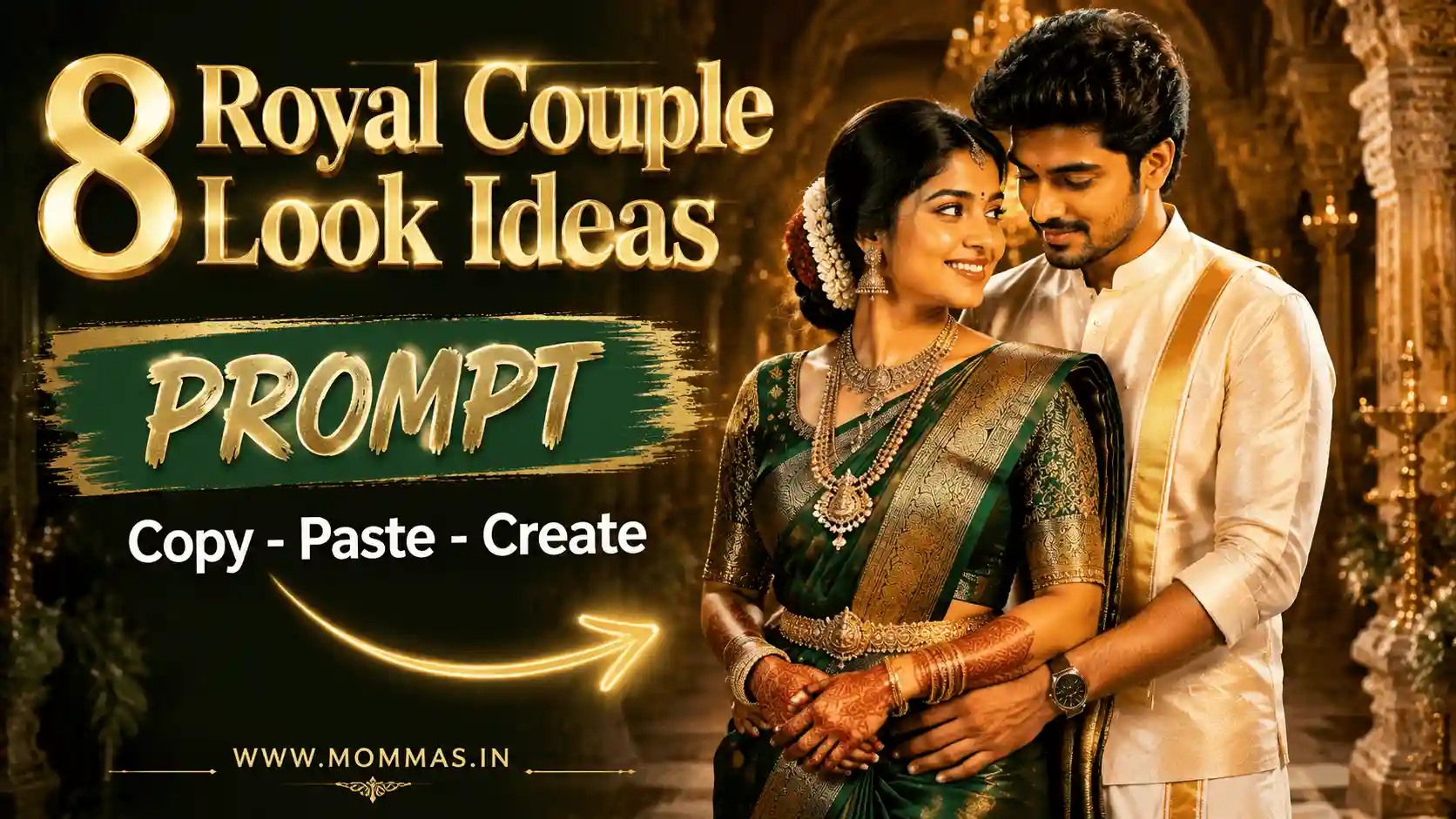 Gemini couple photo prompts for a luxury South Indian pre-wedding portrait