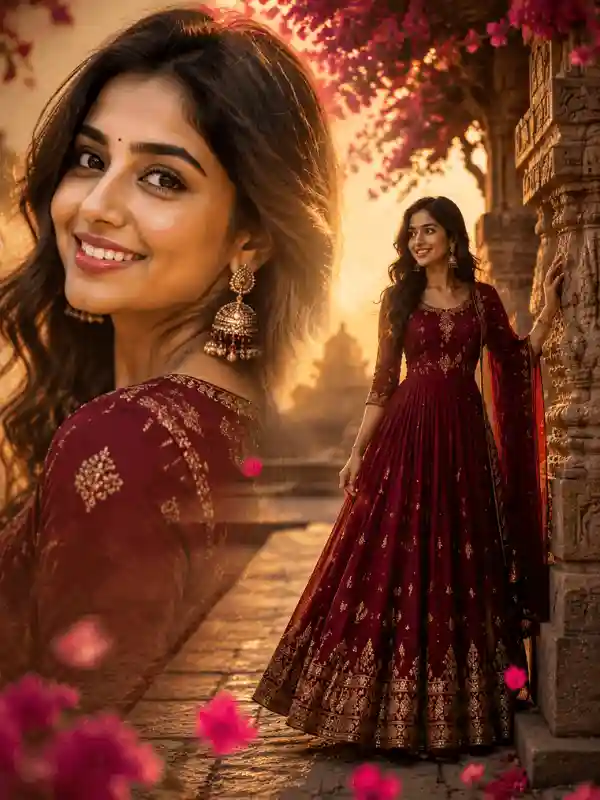Beautiful woman portrait in red dress created using girls ai prompts
