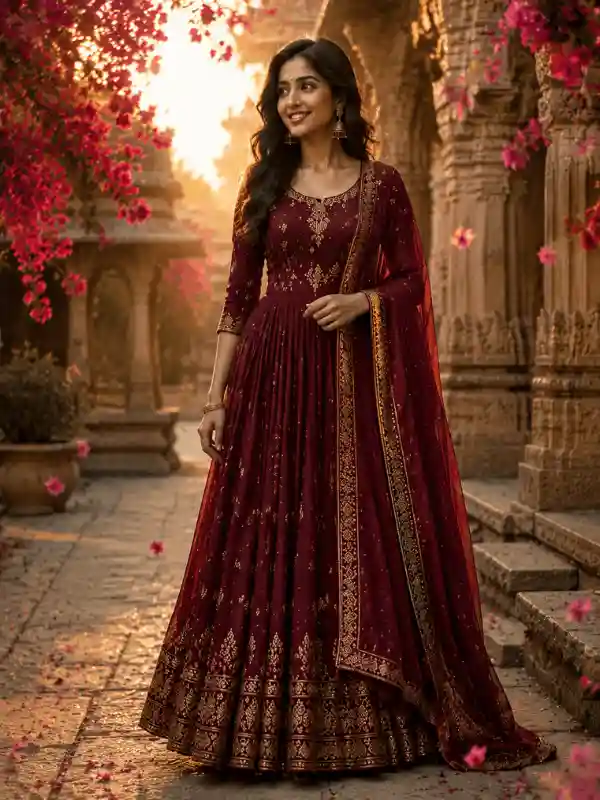 Elegant woman standing outdoors in traditional dress created with girls ai prompts