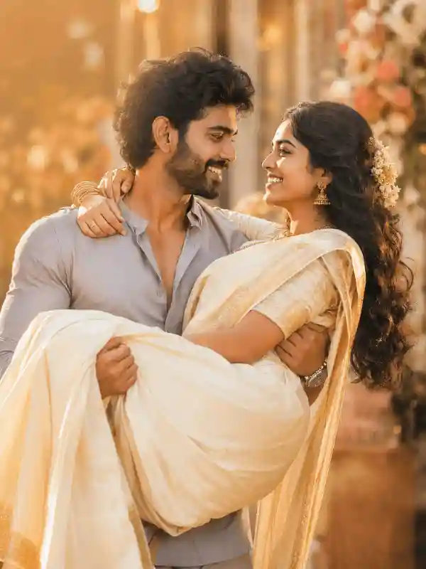 Golden hour South Indian romantic couple Gemini AI prompt