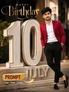 svg%3E Stylish boy birthday AI photo editing prompt for 10 July