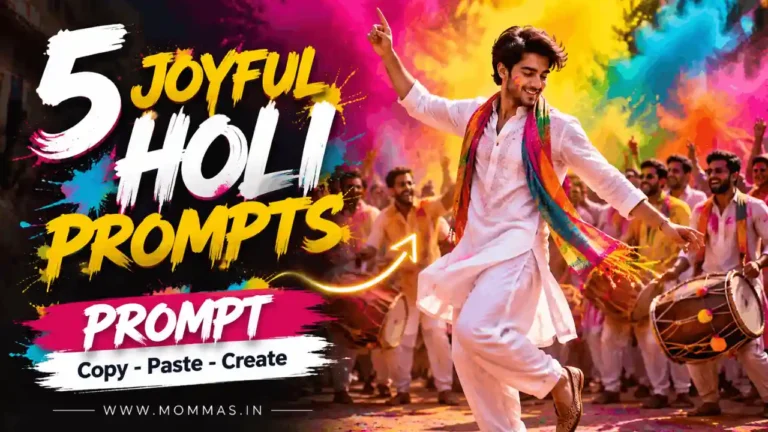 Happy Holi banner with dancer and colorful text created using holi prompt