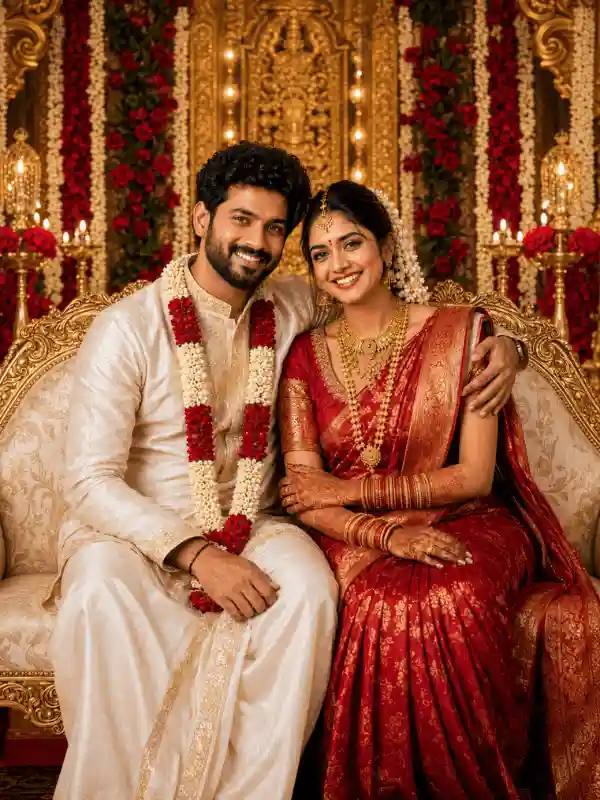 indian wedding couple prompts royal stage throne 4.webp Indian wedding couple prompts royal couple sitting on decorated throne