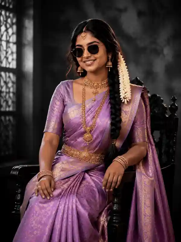 prompt for gemini ai girlfriend elegant saree portrait smile 3.webp Smiling girl in lavender saree sitting portrait created using prompt for gemini ai girlfriend