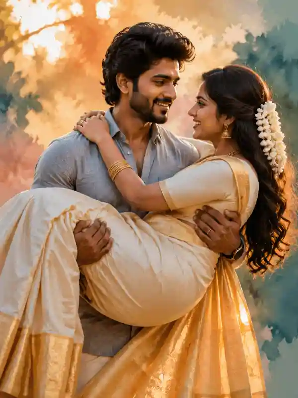 Regal Kanchipuram saree romantic couple AI prompt