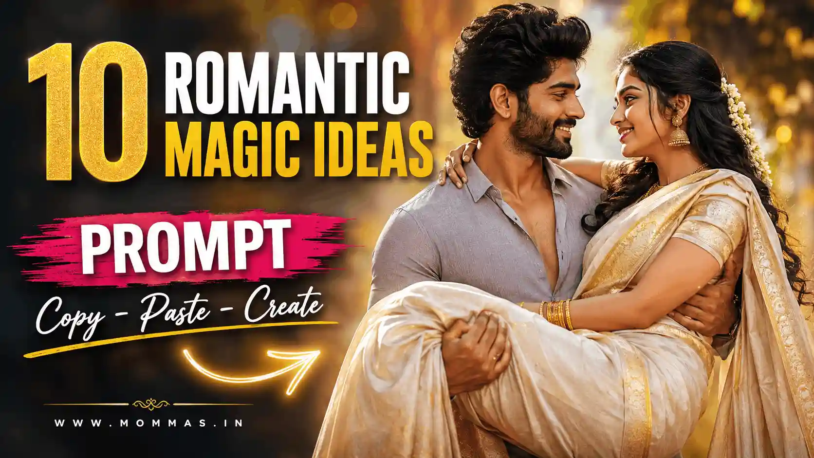 South Indian romantic couple portrait generated with Gemini AI prompt