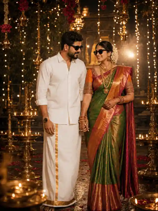 traditional wedding prompt for gemini close romantic portrait.webp Close romantic couple portrait in traditional attire created using traditional wedding prompt for gemini