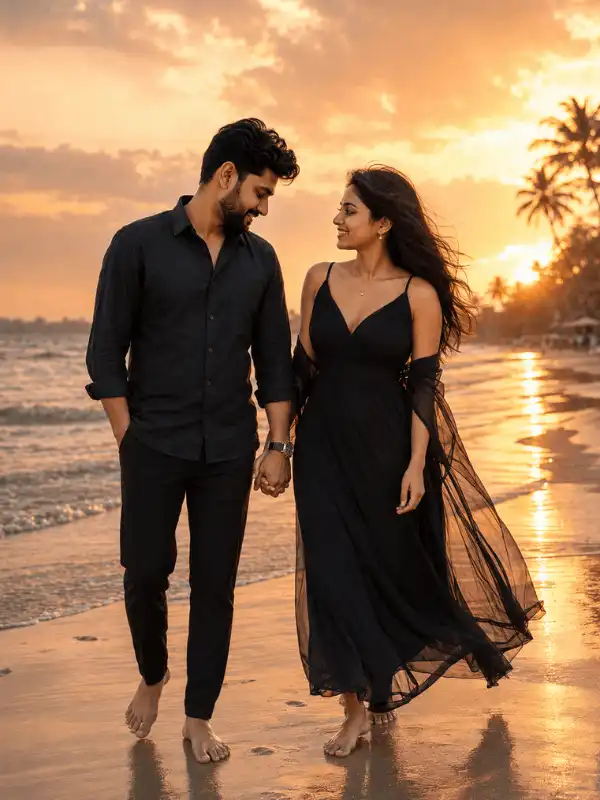 ChatGPT couple photo editing prompt for a hand-in-hand sunset beach walk