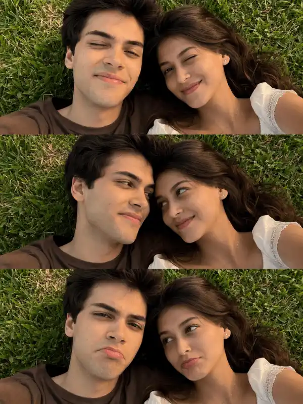 Editorial romantic grass selfie with ChatGPT photo editing prompts for couple