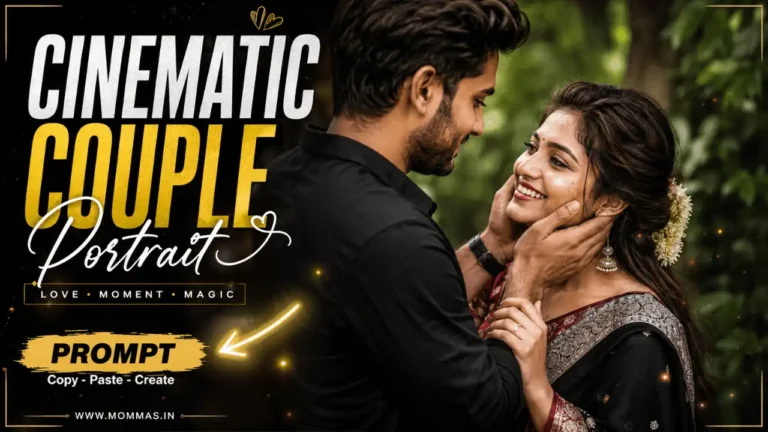Romantic South Asian couple portrait for a Gemini couple romantic prompt Instagram post