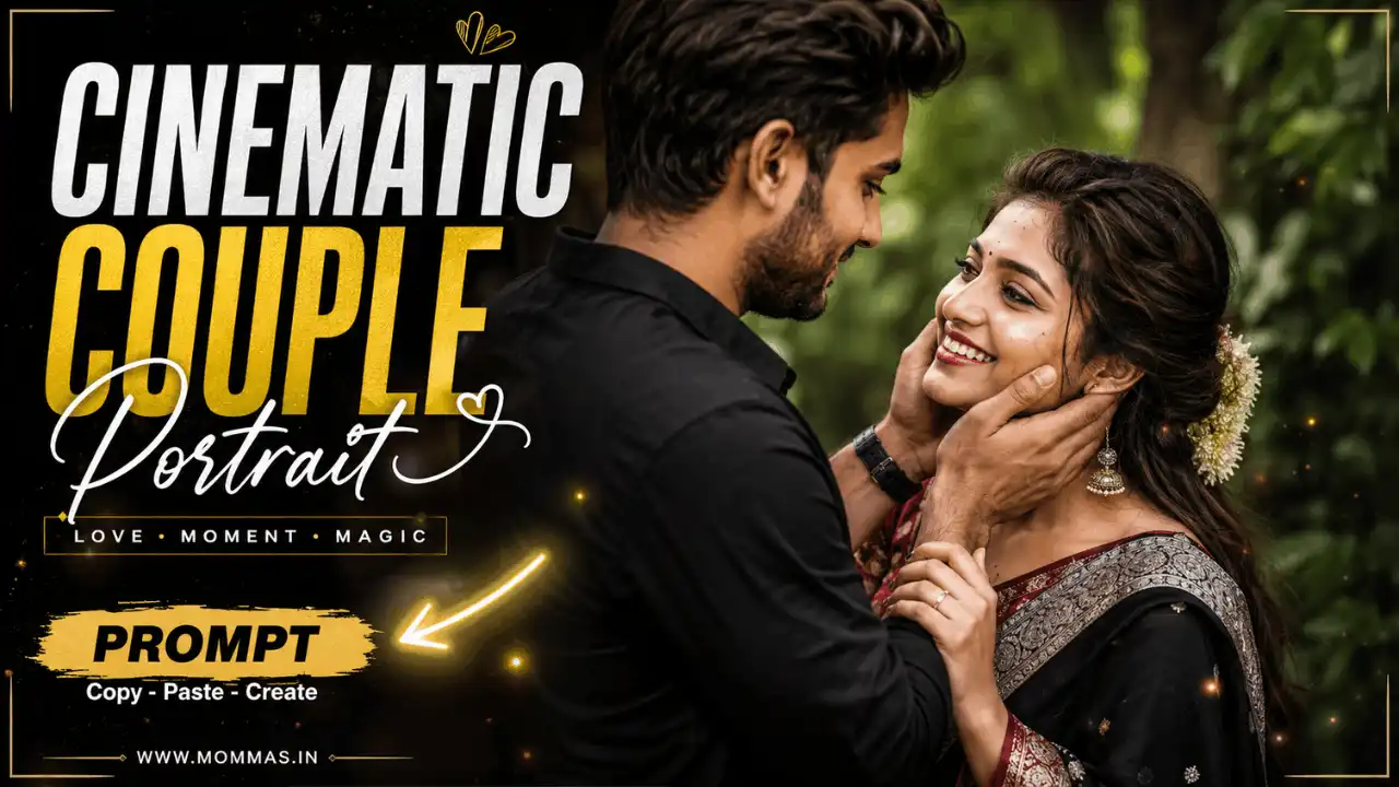 Romantic South Asian couple portrait for a Gemini couple romantic prompt Instagram post