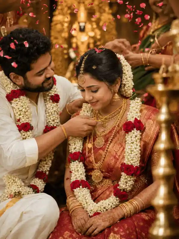 Bride close portrait at Tamil wedding with indian couple wedding prompt for gemini ai free