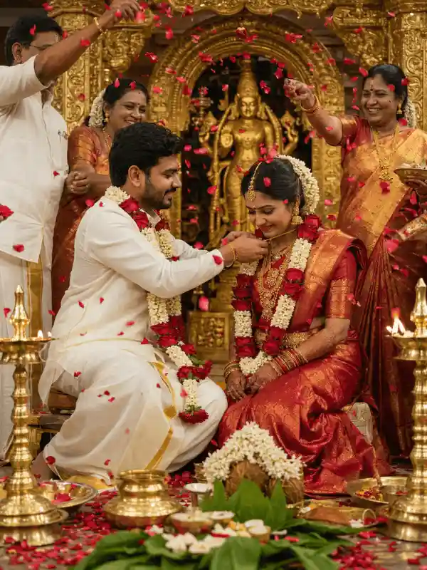 Traditional South Indian thaali ceremony using indian couple wedding prompt for gemini ai free