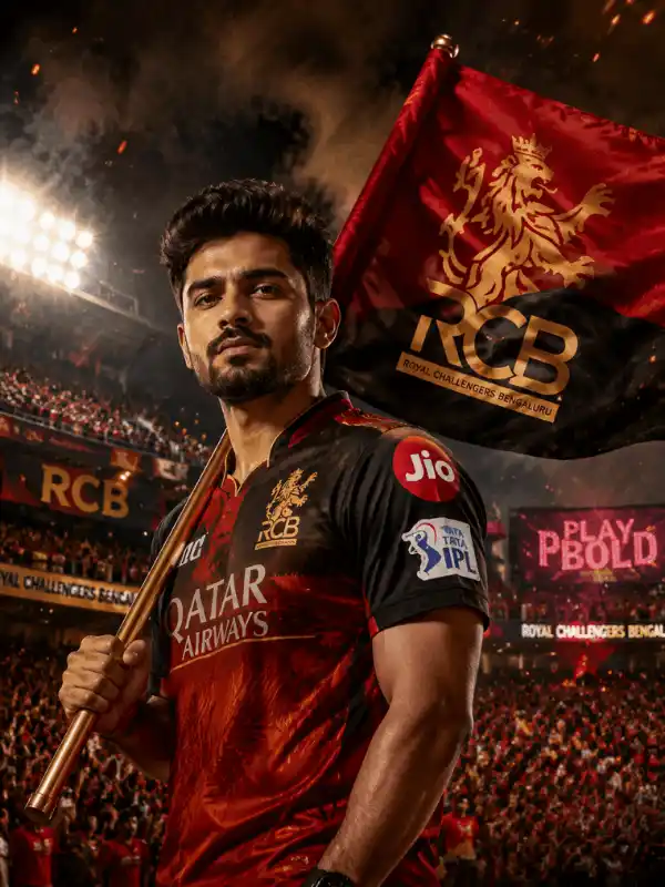RCB fan with flag poster created using rcb prompt for gemini