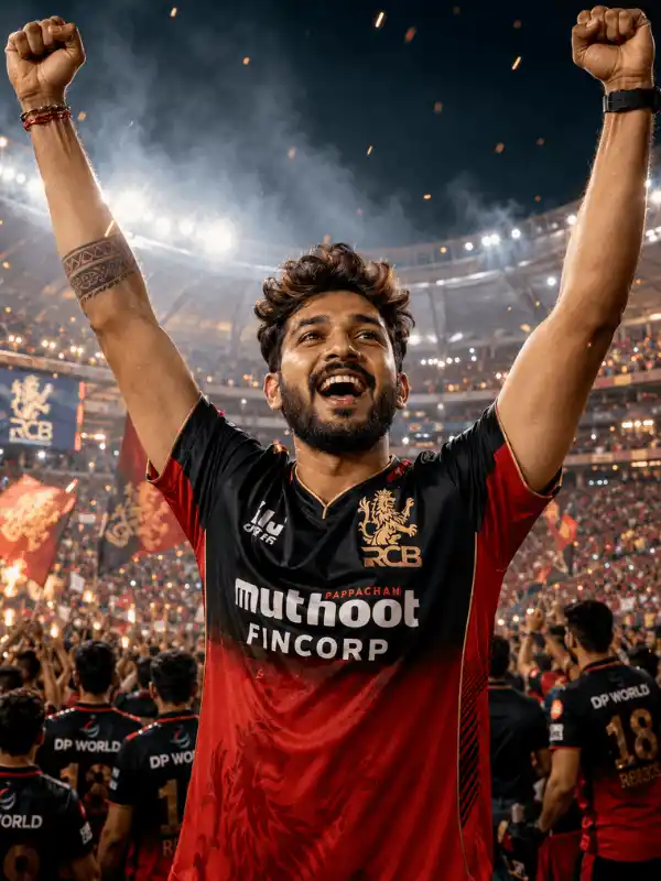 Celebrating RCB fan poster made with rcb prompt for gemini