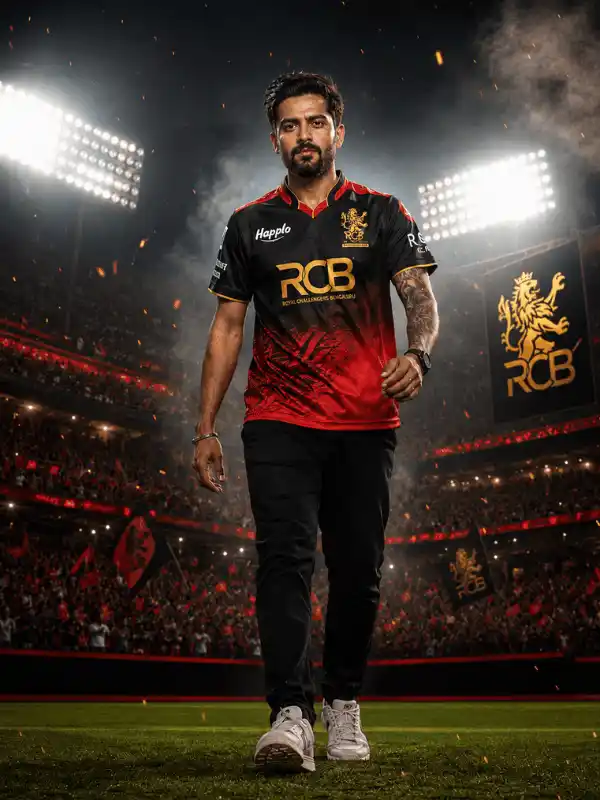 Walking RCB fan sports poster made with rcb prompt for gemini