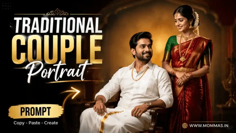 Traditional Indian couple portrait created from a traditional couple prompt for Gemini AI