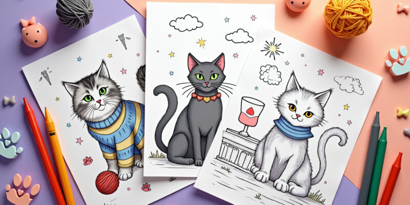 Playful Cat Coloring Pages for Kids | Free PDFs Printables